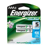 Energizer Recharge NH12-BP-2 AAA 850mAh 1.2V Nickel Metal Hydride (NiMH) Button Top Batteries - 2 Piece Retail Card