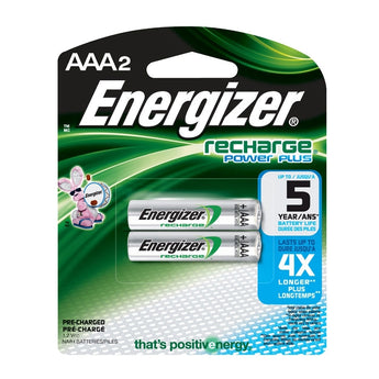 Energizer Recharge NH12-BP-2 AAA 850mAh 1.2V Nickel Metal Hydride (NiMH) Button Top Batteries - 2 Piece Retail Card