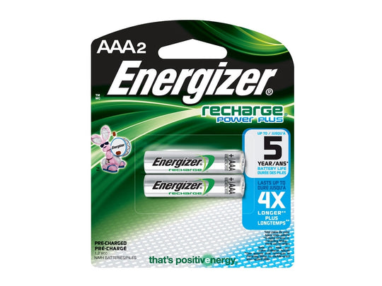 Energizer Recharge NH12-BP-2 AAA 850mAh 1.2V Nickel Metal Hydride (NiMH) Button Top Batteries - 2 Piece Retail Card