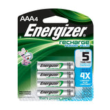 Energizer Recharge NH12-BP-4 AAA 850mAh 1.2V Nickel Metal Hydride (NiMH) Button Top Batteries - 4 Pack Retail Card