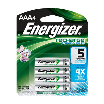 Energizer Recharge NH12-BP-4 AAA 850mAh 1.2V Nickel Metal Hydride (NiMH) Button Top Batteries - 4 Pack Retail Card