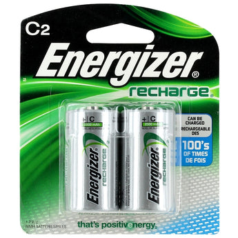Energizer Recharge NH35-BP-2 C-cell 2500mAh 1.2V Nickel Metal Hydride (NiMH) Button Top Batteries - 2 Piece Retail Card