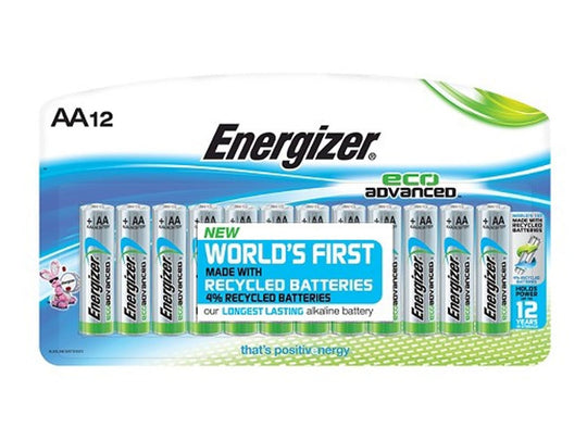 Energizer EcoAdvanced XR91-BP-12 AA 1.5V Recycled Alkaline Button Top Batteries - 12 Pack Retail Card
