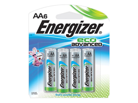 Energizer EcoAdvanced XR91-BP-6 AA 1.5V Recycled Alkaline Button Top Batteries - 6 Pack Retail Card