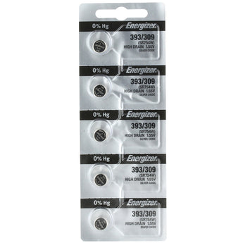 Energizer 393 309 75mAh 1.55V Silver Oxide Watch Button Cell Battery (SR754W) - 1-Piece Tear Strip