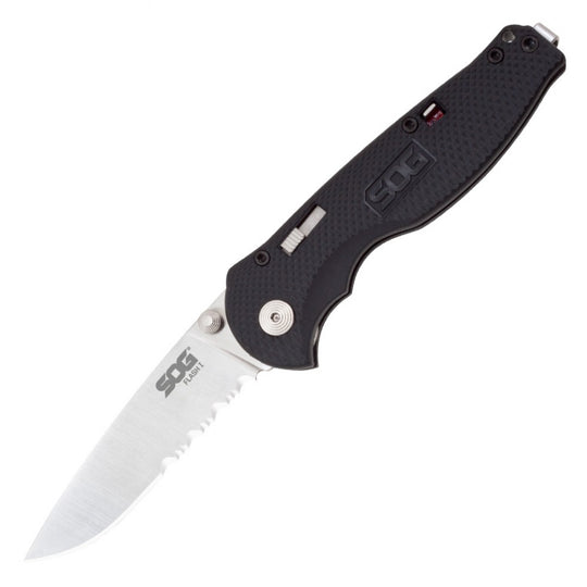 SOG Flash I Folding Knife - 2.5-inch Partially Serrated, Drop Point - Satin Finish - Black Handle - Boxed (FSA-97)