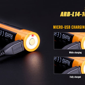 Fenix ARB-L14U 14500 1600mAh 1.5V Lithium Ion (Li-ion) Button Top Battery with Micro USB Charging Port - Clam Shell