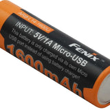 Fenix ARB-L14U 14500 1600mAh 1.5V Lithium Ion (Li-ion) Button Top Battery with Micro USB Charging Port - Clam Shell