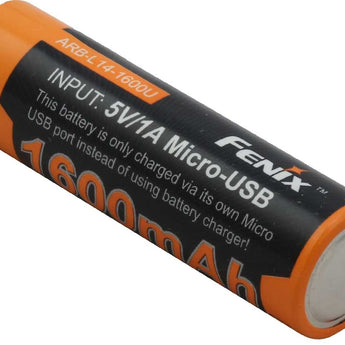 Fenix ARB-L14U 14500 1600mAh 1.5V Lithium Ion (Li-ion) Button Top Battery with Micro USB Charging Port - Clam Shell