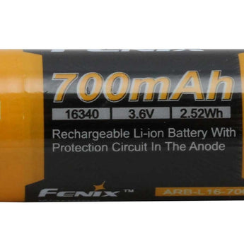Fenix ARB-L16 16340 700mAh 3.7V Protected Lithium Ion (Li-Ion) Button Top Battery for PD25 and PD22UE Flashlights - Retail Packaging