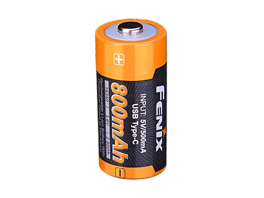 Fenix battery with 800mAh capacity on a white background