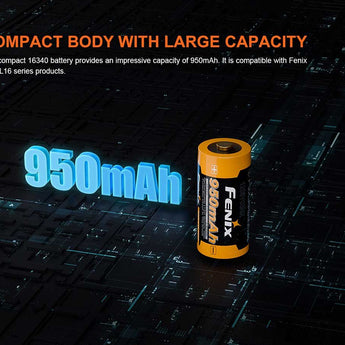 Fenix ARB-L16-950P High Performance 16340 950mAh 3.6V Protected Lithium Ion (Li-ion) Button Top Battery