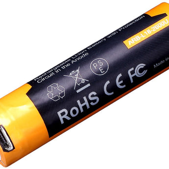Fenix ARB-L18U 18650 2600mAh 3.6V Protected Lithium Ion (Li-ion) Button Top Battery with Micro USB Charging Port - Clam Shell