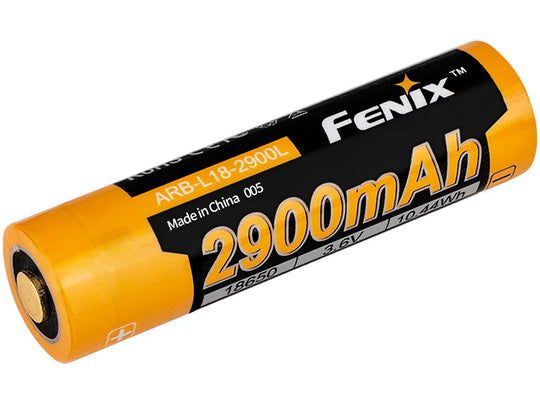 Fenix 2900L 18650 Battery - 2900mAh 3.6V Cold Resistant Protected Lithium Ion (Li-ion) Button Top Battery - Clam Shell