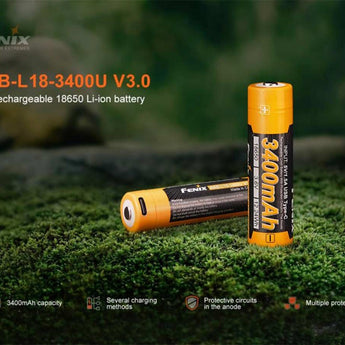 Fenix ARB-L18-3400U V3.0 18650 3400mAh 3.6V Protected Lithium Ion (Li-ion) Button Top Battery with Built-In USB-C Charging Port