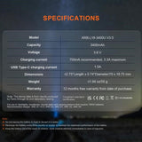 Fenix ARB-L18-3400U V3.0 18650 3400mAh 3.6V Protected Lithium Ion (Li-ion) Button Top Battery with Built-In USB-C Charging Port