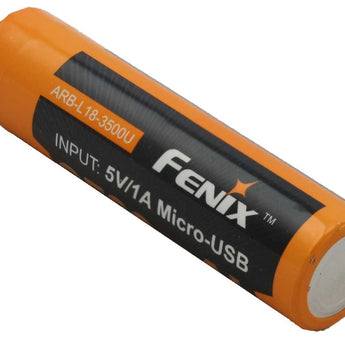 Fenix ARB-L18U 18650 3500mAh 3.6V Protected Lithium Ion (Li-ion) Button Top Battery with Micro USB Charging Port - Clam Shell
