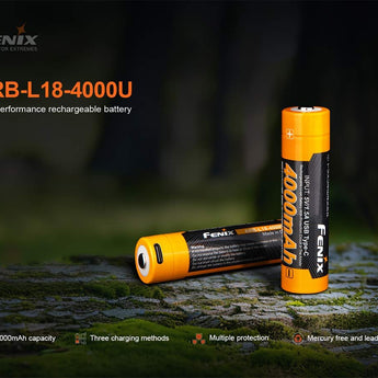 Fenix ARB-L18-4000U 18650 4000mAh 3.6V Protected Lithium Ion (Li-ion) Button Top Battery with Built-In USB-C Charging Port