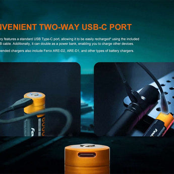 Fenix ARB-L21-6000B 21700 6000mAh 3.6V Protected Lithium Ion (Li-ion) Button Top Battery with Built-In USB-C Charging Port