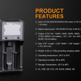 Fenix ARE-A2 Dual Channel Smart Charger for Li-ion, NiMH, and NiCd Batteries