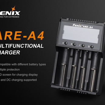Fenix ARE-A4 Multi-Functional 4 Bay Smart Charger for Li-ion, NiMH, and NiCd Batteries