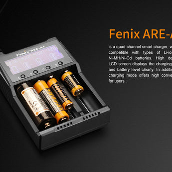 Fenix ARE-A4 Multi-Functional 4 Bay Smart Charger for Li-ion, NiMH, and NiCd Batteries