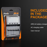Fenix ARE-A4 Multi-Functional 4 Bay Smart Charger for Li-ion, NiMH, and NiCd Batteries