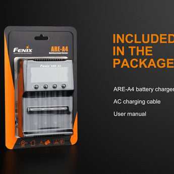 Fenix ARE-A4 Multi-Functional 4 Bay Smart Charger for Li-ion, NiMH, and NiCd Batteries