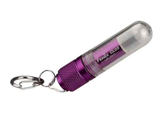 Fenix CL05 LipLight EDC Camping Lantern - Red, White and Green LEDs - 8 Lumens - Includes 1 x AAA - Purple