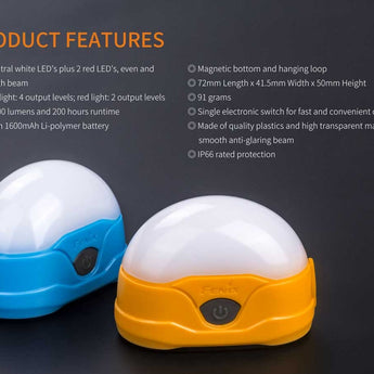 Fenix CL20R Rechargeable Camping Lantern - 16 x Neutral White LEDs and 2 Red LEDs - 300 Lumens - Includes Li-Polymer Battery Pack