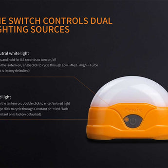 Fenix CL20R Rechargeable Camping Lantern - 16 x Neutral White LEDs and 2 Red LEDs - 300 Lumens - Includes Li-Polymer Battery Pack