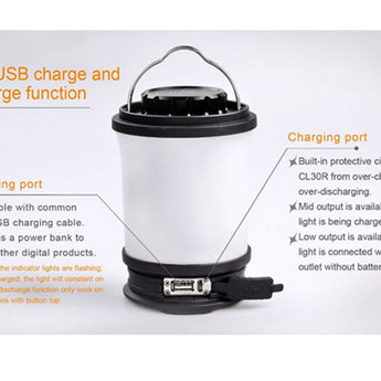 Fenix CL30R USB Rechargeable Camping Lantern / Power Bank - Neutral White LED - 650 Lumens - Includes 3 x 18650s - Black