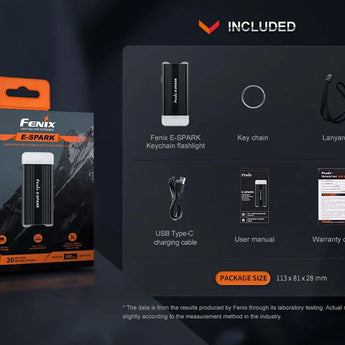 Fenix E-SPARK USB-C Rechargeable LED Flashlight and Power Bank - 100 Lumens - Uses Built-in 800mAh Li-ion Battery Pack