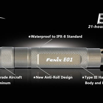 Fenix E01 Mini Everyday Carry Flashlight - Nichia White GS LED - 13 Lumens - Includes 1 x AAA - Blue