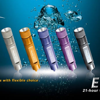 Fenix E01 Mini Everyday Carry Flashlight - Nichia White GS LED - 13 Lumens - Includes 1 x AAA - Blue