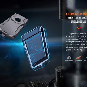 Fenix E03R-V2 USB-C Rechargeable LED Keychain Flashlight - 500 Lumens - Uses Built-in 400mAh Li-ion Battery Pack - Grey or Blue