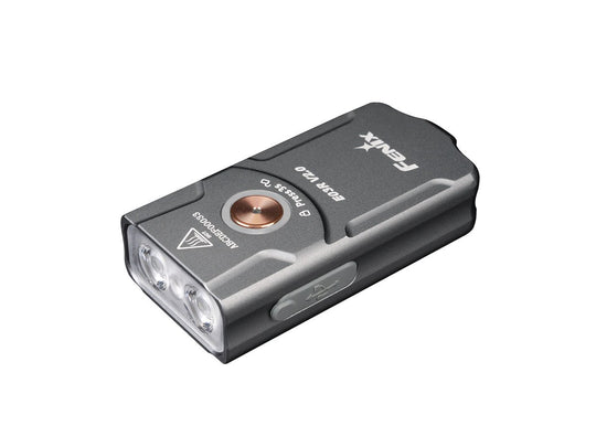 Fenix E03R-V2 USB-C Rechargeable LED Keychain Flashlight - 500 Lumens - Uses Built-in 400mAh Li-ion Battery Pack - Grey or Blue