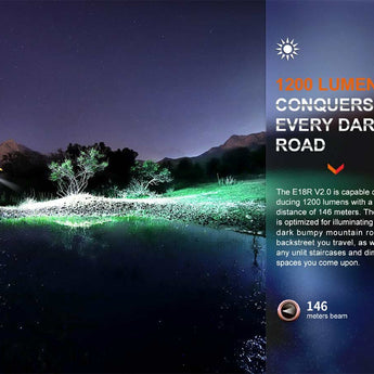 Fenix E18R-V2 USB-C Rechargeable EDC LED Flashlight - Luminus SST40 - 1200 Lumens - Includes 1 x 16340