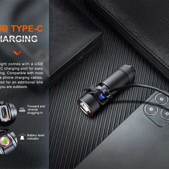 Fenix E18R-V2 USB-C Rechargeable EDC LED Flashlight - Luminus SST40 - 1200 Lumens - Includes 1 x 16340