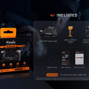 Fenix GL06-365 Lightweight LED Weapon Light - 600 Lumens - Fits Sig Sauer P365 and P365XL - Includes 1 x ARB-L16-700UP