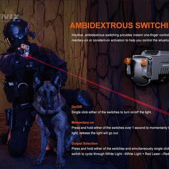 Fenix GL22 Rechargeable LED Weapon Light with Red Laser - Luminus SST20 - 750 Lumens - Includes 1 x 16340