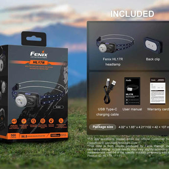 Fenix HL17R USB-C Rechargeable LED Headlamp - 500 Lumens - Luminus SST20 - Uses Built-in 1000mAh Li-ion Battery Pack - Black or White