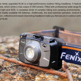 Fenix HL30 2018 Edition Outdoor Hiking Headlamp - CREE XP-G3 and Nichia Red LED - 300 Lumens - Includes 2 x AA - Grey