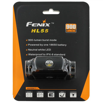 Fenix HL55 Lightweight Headlamp - CREE XM-L2 U2 LED - Neutral White - 900 Lumens - Uses 2 x CR123As or 1 x 18650