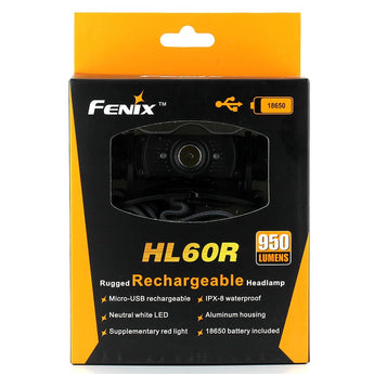 Fenix HL60R Dual Light Source USB Rechargeable Headlamp - Luminus SST40 - 950 Lumens - Uses 1 x 18650 (Included) or 2 x CR123A - Yellow