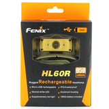 Fenix HL60R Dual Light Source USB Rechargeable Headlamp - Luminus SST40 - 950 Lumens - Uses 1 x 18650 (Included) or 2 x CR123A - Yellow