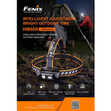 Fenix HM60R USB-C Rechargeable LED Headlamp - Luminus SST40 and CREE XP-G2 - 1200 Lumens - Inludes 1 x 18650