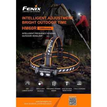 Fenix HM60R USB-C Rechargeable LED Headlamp - Luminus SST40 and CREE XP-G2 - 1200 Lumens - Inludes 1 x 18650