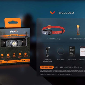 Fenix HM62-T Lightweight Trail Running LED Headlamp - 1200 Lumens - Luminus SST40 - Includes 1 x USB-C Rechargeable 18650 - Black or Magma