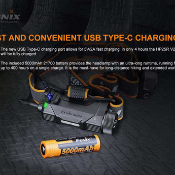 Fenix HP25R V2 USB-C Rechargeable LED Headlamp - 1600 Lumens - Luminus SST40 - Includes 1 x 21700